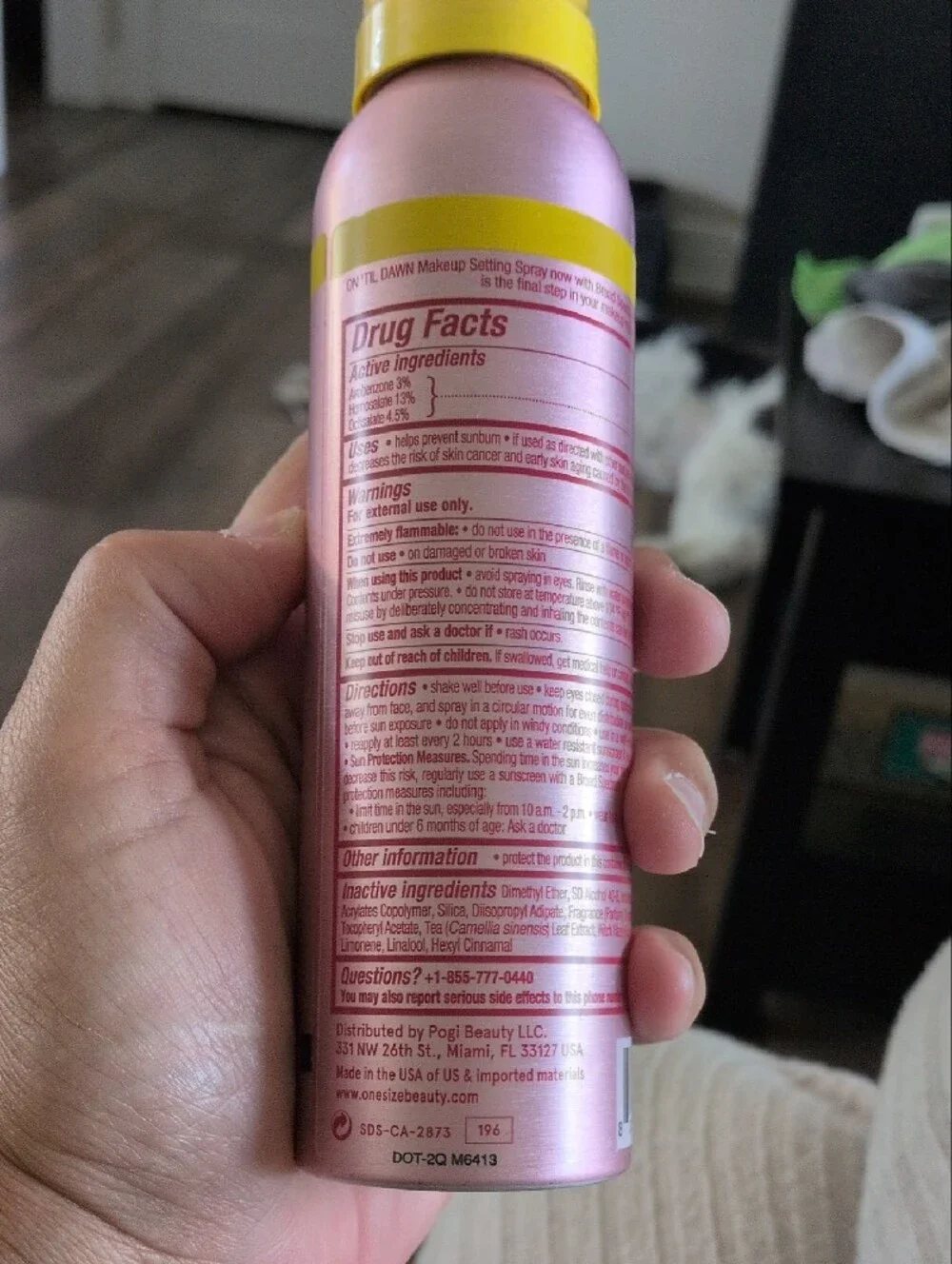 ONE/SIZE Mattifying Sunscreen Makeup Setting Spray in Pink with Yellow Accent